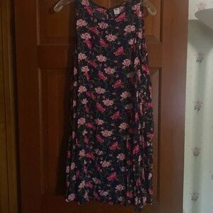 Navy and pink floral sleeveless dress